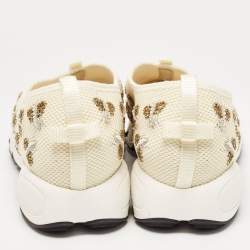 Pre Owned Dior Cream Mesh Fusion Bee Embraided Low Top Sneakers Size 39.5