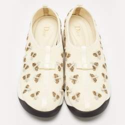 Pre Owned Dior Cream Mesh Fusion Bee Embraided Low Top Sneakers Size 39.5