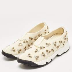 Pre Owned Dior Cream Mesh Fusion Bee Embraided Low Top Sneakers Size 39.5