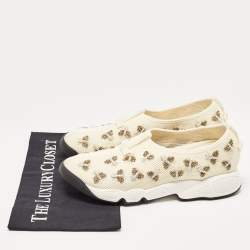 Pre Owned Dior Cream Mesh Fusion Bee Embraided Low Top Sneakers Size 39.5
