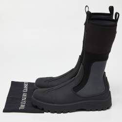 Dior Black/Grey Rubber and Fabric Basket Mid Calf Boots Size 43 