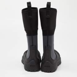 Dior Black/Grey Rubber and Fabric Basket Mid Calf Boots Size 43 