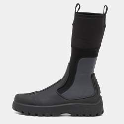 Dior Black/Grey Rubber and Fabric Basket Mid Calf Boots Size 43 