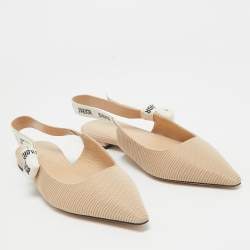 Dior Beige/White Fabric J'Adior Slingback Flats Size 40