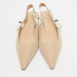 Dior Beige/White Fabric J'Adior Slingback Flats Size 40