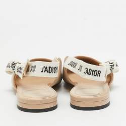 Dior Beige/White Fabric J'Adior Slingback Flats Size 40