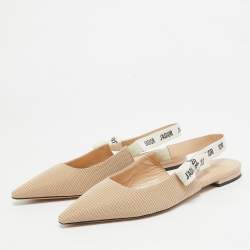 Dior Beige/White Fabric J'Adior Slingback Flats Size 40