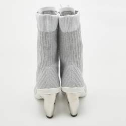 Pre Owned Dior Silver Knit Fabric D-Zenith Ankle Boots Size 37.5