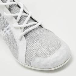 Pre Owned Dior Silver Knit Fabric D-Zenith Ankle Boots Size 37.5