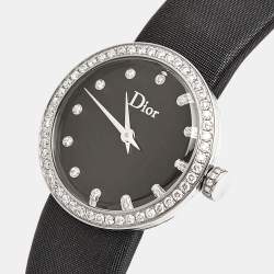 Pre Owned Dior Black Stainless Steel Diamond Satin La D De Dior CD043114A002 Women Wristwatch 25 mm