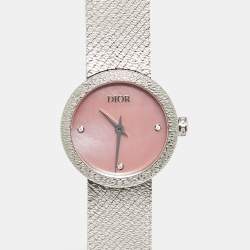 مملوكة مسبقًا Dior La D De Dior Satine CD4111X1295 Pink Mother Of Pearl Diamond Stainless Steel Women's Wristwatch 25 mm