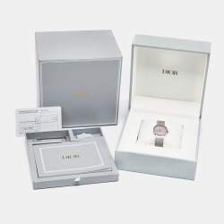 مملوكة مسبقًا Dior La D De Dior Satine CD4111X1295 Pink Mother Of Pearl Diamond Stainless Steel Women's Wristwatch 25 mm