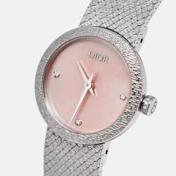 مملوكة مسبقًا Dior La D De Dior Satine CD4111X1295 Pink Mother Of Pearl Diamond Stainless Steel Women's Wristwatch 25 mm