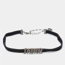 Pre Owned Dior J'adior Crystal Studded Black Velvet Choker Necklace