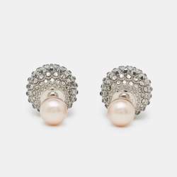 مملوكة مسبقًا Dior Tribales Crystals Faux Pearl Silver Tone Earrings