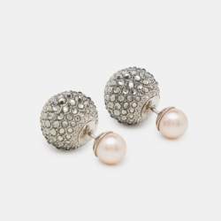مملوكة مسبقًا Dior Tribales Crystals Faux Pearl Silver Tone Earrings
