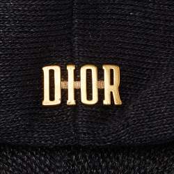 Pre Owned Dior Black Logo Detail Linen Beret Hat
