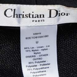 Pre Owned Dior Black Logo Detail Linen Beret Hat