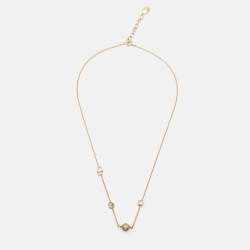 Dior Gold Tone Secret Cannage Faux Pearl Crystal Station Necklace