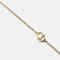 Dior Gold Tone Secret Cannage Faux Pearl Crystal Station Necklace
