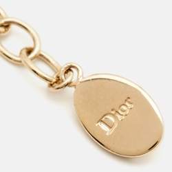 Dior Gold Tone Secret Cannage Faux Pearl Crystal Station Necklace