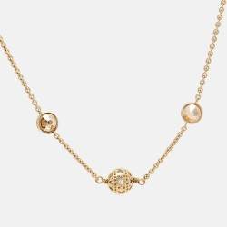 Dior Gold Tone Secret Cannage Faux Pearl Crystal Station Necklace