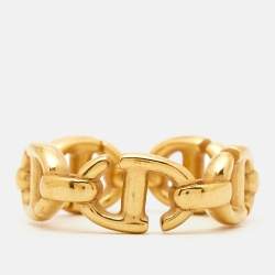 Pre Owned Dior CD Navy Gold Tone Ring Size 51