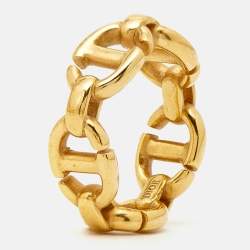 Pre Owned Dior CD Navy Gold Tone Ring Size 51