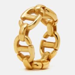 Pre Owned Dior CD Navy Gold Tone Ring Size 51