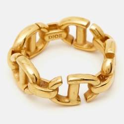 Pre Owned Dior CD Navy Gold Tone Ring Size 51