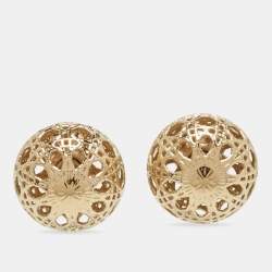 Pre Owned Dior Mise En Dior Tribales Cannage Gold Tone Stud Earrings 