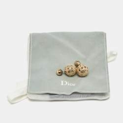 Pre Owned Dior Mise En Dior Tribales Cannage Gold Tone Stud Earrings 