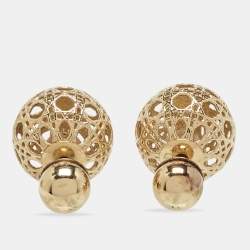 Pre Owned Dior Mise En Dior Tribales Cannage Gold Tone Stud Earrings 