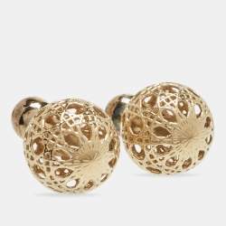 Pre Owned Dior Mise En Dior Tribales Cannage Gold Tone Stud Earrings 