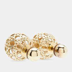 Pre Owned Dior Mise En Dior Tribales Cannage Gold Tone Stud Earrings 