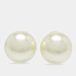 Pre Owned Dior Tribales Cream Faux Pearl Gold Tone Stud Earrings