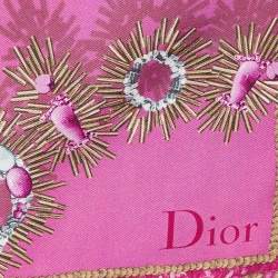 Pre Owned Dior Pink Jewel & Animal Grid Print Silk Scarf