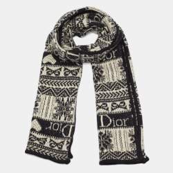 Pre Owned Dior Monochrome Patterned Knit Wool Scarf