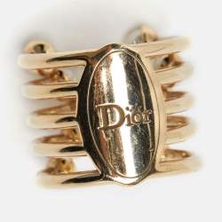 Pre Owned Dior Diorific Faux Pearl Gold Tone Open Cuff Ring Size L