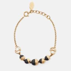 Pre Owned Dior Miss En Dior Black Bead Gold Tone Bracelet