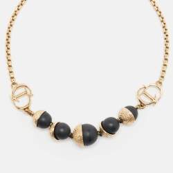 Pre Owned Dior Miss En Dior Black Bead Gold Tone Bracelet
