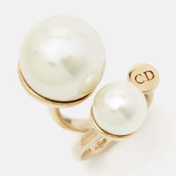 Dior Ultradior Faux Pearl Gold Tone Ring Size 49