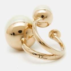 Dior Ultradior Faux Pearl Gold Tone Ring Size 49