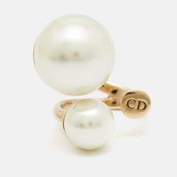 Dior Ultradior Faux Pearl Gold Tone Ring Size 49