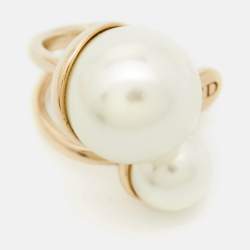 Dior Ultradior Faux Pearl Gold Tone Ring Size 49