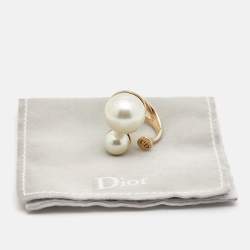 Dior Ultradior Faux Pearl Gold Tone Ring Size 49