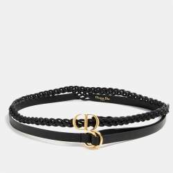 Pre Owned Dior Black Leather CD Double Braided Buckle Belt 80CM
