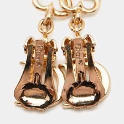  Dior Heart Letter Spell Out Gold Tone Crystal Drop Earrings