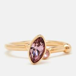 Pre Owned Dior Pink Crystal Gold Tone Ring Size EU 50