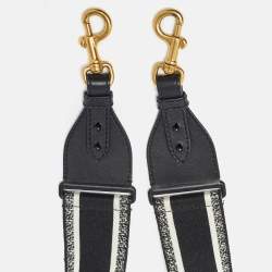 Pre Owned Dior Black/White Logo Canvas and Leather Shoulder Bag Strap